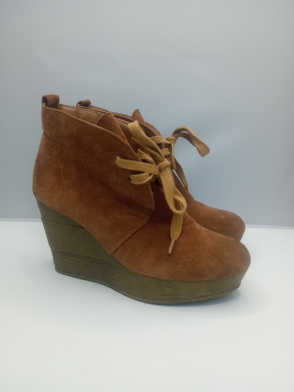 SBICCA Vintage Collection Brown Women's Suede Leather Wedge Ankle Boot-Size 8.5M